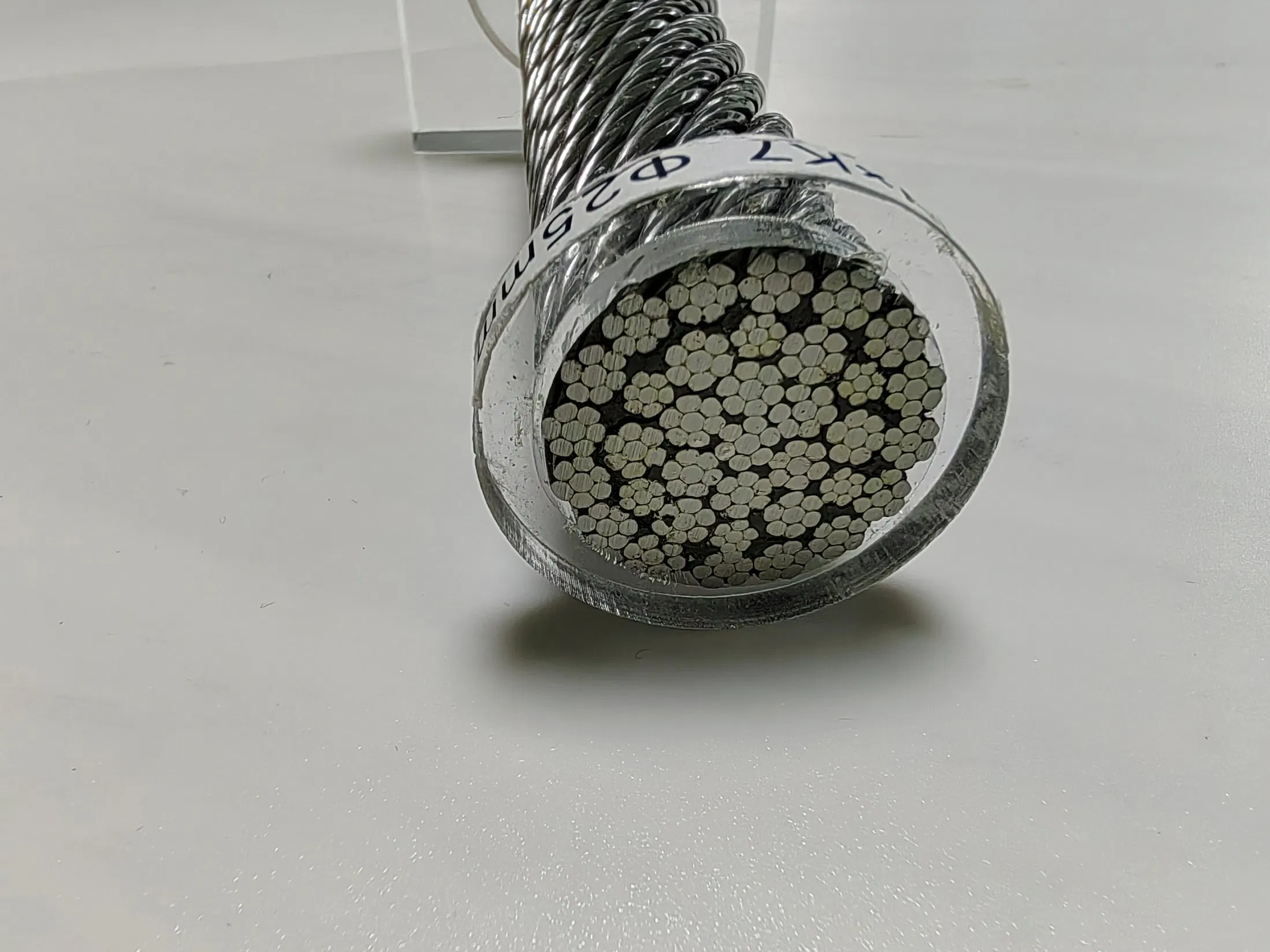 Steel wire rope cross-section showing multiple strands and wires