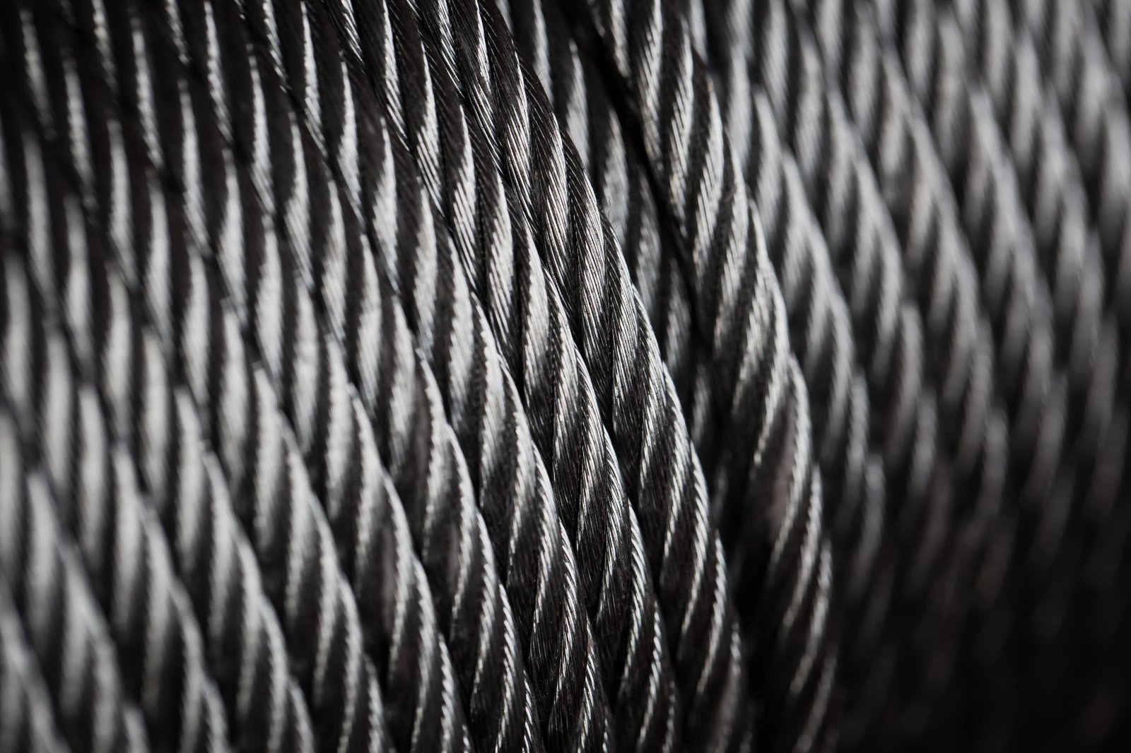 Detailed close-up of steel wire rope strands