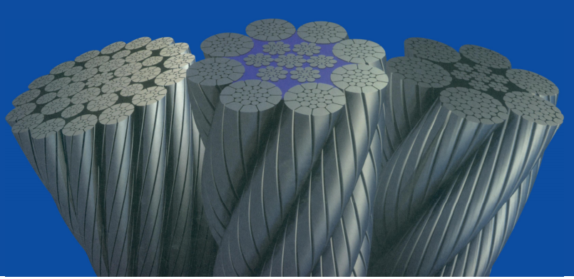Aulone wire rope cross sections showing 19x7 and 35xK7 rotation resistant constructions