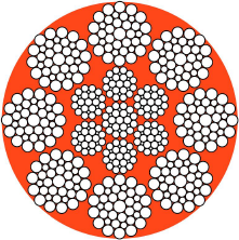Compacted 35WXK7 wire rope cross-section showing dense steel packing