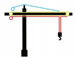 Telescopic boom of a truck crane with hook and hoist rope at full extension