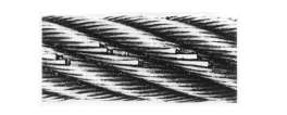 Wire rope sling broken wires: close-up showing broken wire ends protruding from the strand crown of a fatigue-damaged sling